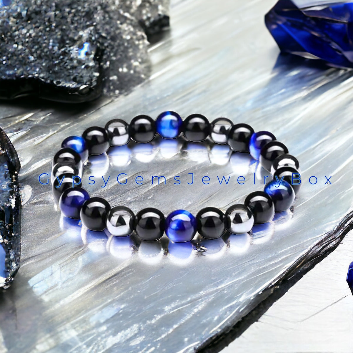 Triple Protection Bracelets Blue Tiger Eye Hematite 8mm Beads Bracelet for  Men