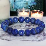 Lapis Lazuli•Round Smooth•Custom Size•Stretch (10mm Grande) Natural Gemstone Crystal Energy Bead Bracelet