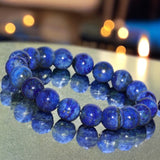 Lapis Lazuli•Round Smooth•Custom Size•Stretch (10mm Grande) Natural Gemstone Crystal Energy Bead Bracelet