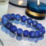 Lapis Lazuli•Round Smooth•Custom Size•Stretch (10mm Grande) Natural Gemstone Crystal Energy Bead Bracelet