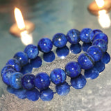 Lapis Lazuli•Round Smooth•Custom Size•Stretch (10mm Grande) Natural Gemstone Crystal Energy Bead Bracelet