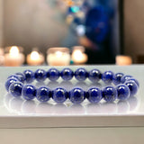 Lapis Lazuli•Round•Smooth•Custom Size•Stretch (8mm) Natural Gemstone Crystal Energy Bead Bracelet