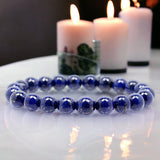 Lapis Lazuli•Round•Smooth•Custom Size•Stretch (8mm) Natural Gemstone Crystal Energy Bead Bracelet