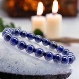 Lapis Lazuli•Round•Smooth•Custom Size•Stretch (8mm) Natural Gemstone Crystal Energy Bead Bracelet