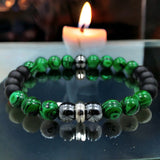 Malachite + Hematite + Black Onyx Custom Size Mens Round Smooth Stretch (8mm) Natural Gemstone Crystal Energy Bead Bracelet