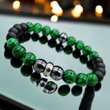 Malachite + Hematite + Black Onyx Custom Size Mens Round Smooth Stretch (8mm) Natural Gemstone Crystal Energy Bead Bracelet