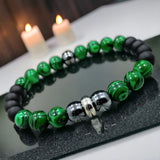 Malachite + Hematite + Black Onyx Custom Size Mens Round Smooth Stretch (8mm) Natural Gemstone Crystal Energy Bead Bracelet