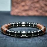 Obsidian - Mahogany Obsidian + Black Onyx + Silver Hematite Custom Size Round Smooth Stretch (8mm) Natural Gemstone Crystal Energy Bead Bracelet