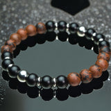 Obsidian - Mahogany Obsidian + Black Onyx + Silver Hematite Custom Size Round Smooth Stretch (8mm) Natural Gemstone Crystal Energy Bead Bracelet