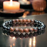 Obsidian - Mahogany Obsidian + Black Onyx + Silver Hematite Custom Size Round Smooth Stretch (8mm) Natural Gemstone Crystal Energy Bead Bracelet