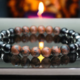 Obsidian - Mahogany Obsidian + Black Onyx + Silver Hematite Custom Size Round Smooth Stretch (8mm) Natural Gemstone Crystal Energy Bead Bracelet