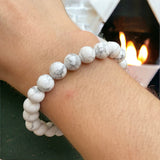 Howlite White Custom Size Round Smooth Stretch (8mm) Natural Gemstone Crystal Energy Bead Bracelet
