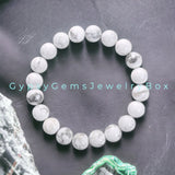 Howlite White Custom Size Round Smooth Stretch (8mm) Natural Gemstone Crystal Energy Bead Bracelet