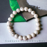 Howlite White Custom Size Round Smooth Stretch (8mm) Natural Gemstone Crystal Energy Bead Bracelet