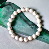 Howlite White Custom Size Round Smooth Stretch (8mm) Natural Gemstone Crystal Energy Bead Bracelet