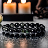 Obsidian - Rainbow Obsidian Round Smooth Stretch (10mm Grande) Natural Gemstone Crystal Energy Bead Bracelet