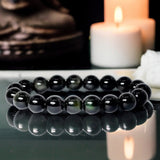 Obsidian - Rainbow Obsidian Round Smooth Stretch (10mm Grande) Natural Gemstone Crystal Energy Bead Bracelet