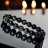 Obsidian - Rainbow Obsidian Round Smooth Stretch (10mm Grande) Natural Gemstone Crystal Energy Bead Bracelet