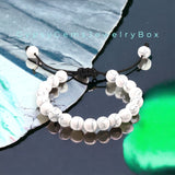 Howlite White Braided Macrame Adjustable Sliding Knot Round Smooth (8mm) Natural Gemstone Crystal Energy Bead Bracelet