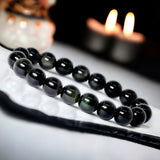 Obsidian - Rainbow Obsidian Round Smooth Stretch (10mm Grande) Natural Gemstone Crystal Energy Bead Bracelet