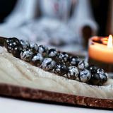 Obsidian - Snowflake Obsidian Custom Size Round Smooth Stretch (8mm) Natural Gemstone Crystal Energy Bead Bracelet