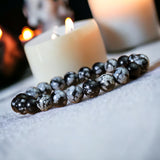 Obsidian - Snowflake Obsidian Custom Size Round Smooth Stretch (8mm) Natural Gemstone Crystal Energy Bead Bracelet