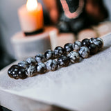Obsidian - Snowflake Obsidian Custom Size Round Smooth Stretch (8mm) Natural Gemstone Crystal Energy Bead Bracelet
