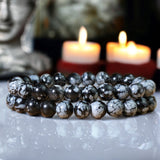 Obsidian - Snowflake Obsidian Custom Size Round Smooth Stretch (8mm) Natural Gemstone Crystal Energy Bead Bracelet