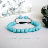 Turquoise - Blue Howlite Braided Macrame Adjustable Sliding Knot Round Smooth (8mm) Natural Gemstone Crystal Energy Bead Bracelet