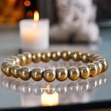 Pyrite - Golden Pyrite Round Smooth Stretch (8mm) Natural Gemstone Crystal Energy Bead Bracelet