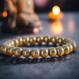 Pyrite - Golden Pyrite Round Smooth Stretch (8mm) Natural Gemstone Crystal Energy Bead Bracelet
