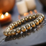 Pyrite - Golden Pyrite Round Smooth Stretch (8mm) Natural Gemstone Crystal Energy Bead Bracelet