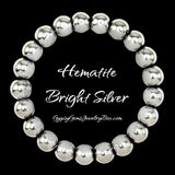 Hematite Bright Silver Custom Size Round Smooth Stretch (8mm) Natural Gemstone Crystal Energy Bead Bracelet