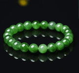 Jade - Jadeite Imperial Green Custom Size Optional Evil Eye Charm Round Smooth Stretch (8mm) Natural Gemstone Crystal Energy Bead Bracelet
