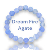 Agate - Dream Fire Agate Blue•Dragon’s Vein•Crackled Weathered Matte Frost•Custom Size•Rustic Round Stretch (8mm) Natural Gemstone Crystal Energy Bead Bracelet