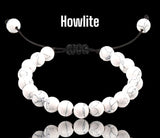 Howlite White Braided Macrame Adjustable Sliding Knot Round Smooth (8mm) Natural Gemstone Crystal Energy Bead Bracelet