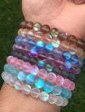 Mermaid Mystic Aura Australian Crystal White Frost Custom Size Matte Crystal Energy Bead Bracelet