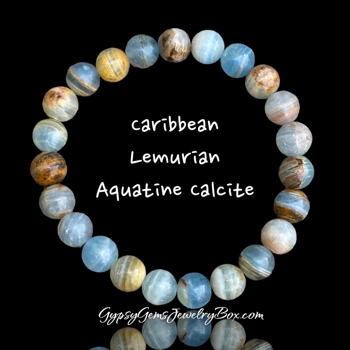 Calcite - Blue Lemurian Caribbean Aquatic Argentinia Calcite Round Smooth  Stretch (8mm) Natural Gemstone Crystal Energy Bead Bracelet