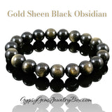 Obsidian - Gold Sheen Obsidian Custom Size Round Smooth Stretch (8mm) Natural Gemstone Crystal Energy Bead Bracelet