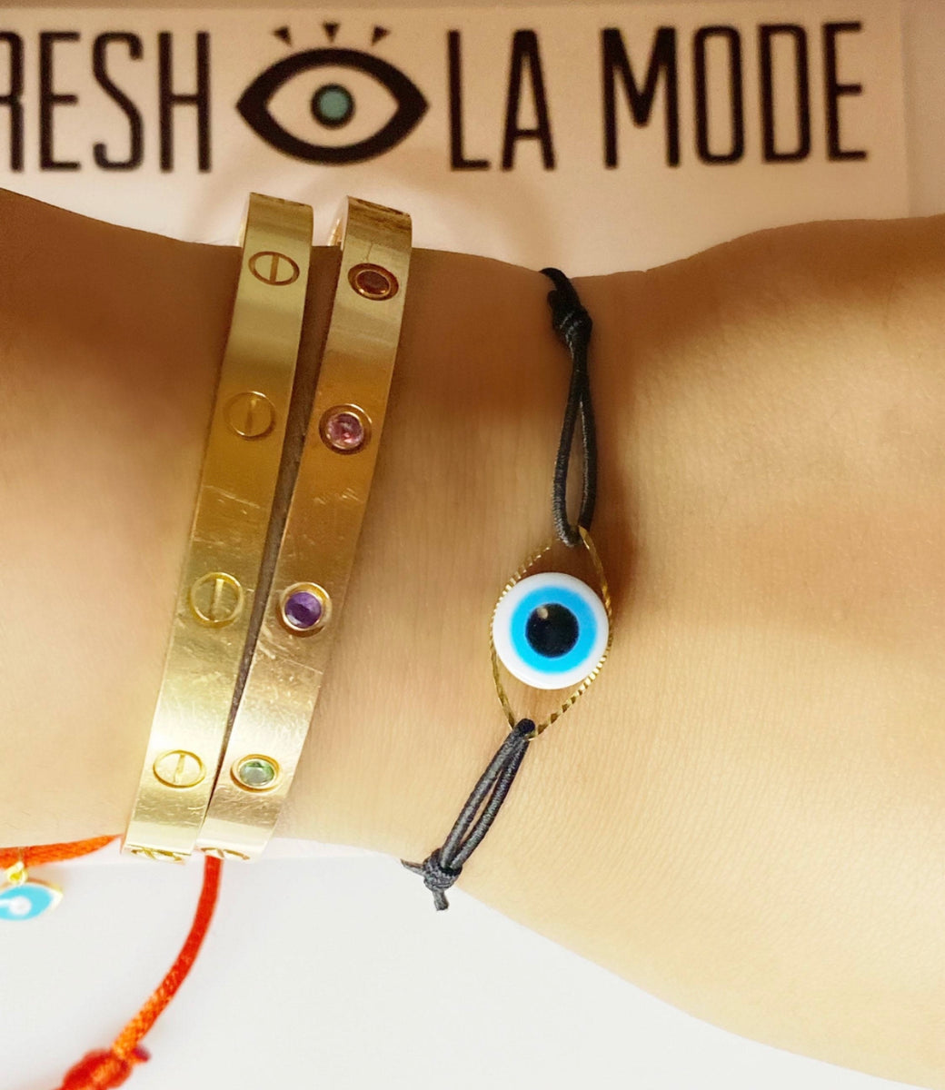 Evil Eye Good Luck Protection Adjustable Slider Knot Bracelet Gold Black  Stretch