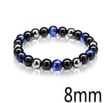 Triple Protection - Tiger Eye Royal Blue + Black Onyx + Hematite Custom Size Round Smooth Stretch (8mm or 10mm beads) Natural Gemstone Crystal Energy Bead Bracelet