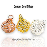 Spiral Cage Crystal & Gemstone Holder In Silver, Copper or Gold Wire Pendant Necklaces