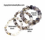 Agate - Dragon Vein Agate Black/White•Custom Size•Round Smooth Stretch Large (10mm Grande) Natural Gemstone Crystal Energy Bead Bracelet