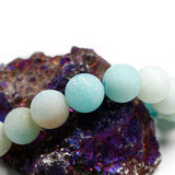 Amazonite - Custom Size•Frost Matte Rustic Round Stretch (8mm) Natural Gemstone Crystal Energy Bead Bracelet