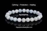 Aquamarine Sea Blue Custom Size Round Smooth Stretch (8mm) Natural Gemstone Crystal Energy Bead Bracelet