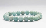 Aquamarine - Brazilian Blue Custom Size Round Smooth Stretch (8mm) Natural Gemstone Crystal Energy Bead Bracelet