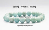 Aquamarine - Brazilian Blue Custom Size Round Smooth Stretch (8mm) Natural Gemstone Crystal Energy Bead Bracelet