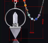 7 Chakra Quartz Crystal Pyramid Hexagonal Reiki Energy Healing Dowsing Pendulum with 7 Chakra Stone Beads Chain