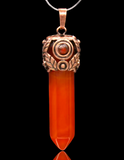 Filigree Leaf Copper Hexagonal Natural Gemstone Crystal Point Pendulum Pendant/Choose Chain
