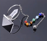 7 Chakra Quartz Crystal Pyramid Hexagonal Reiki Energy Healing Dowsing Pendulum with 7 Chakra Stone Beads Chain